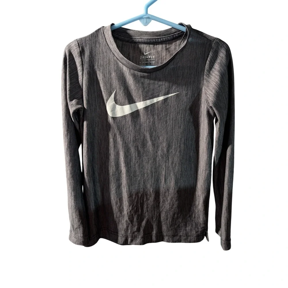 Nike Dri-FIT Kids 4T Long Sleeve Shirt Heather Gray Swoosh Logo Performance Top